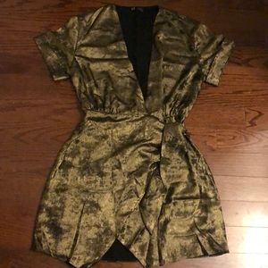 Zara Metallic Gold Wrap Midi Dress